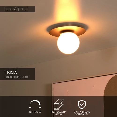 Lucide TRICIA - Flush ceiling light - Ø 25 cm - 1xE27 - Matt Gold / Brass - USP